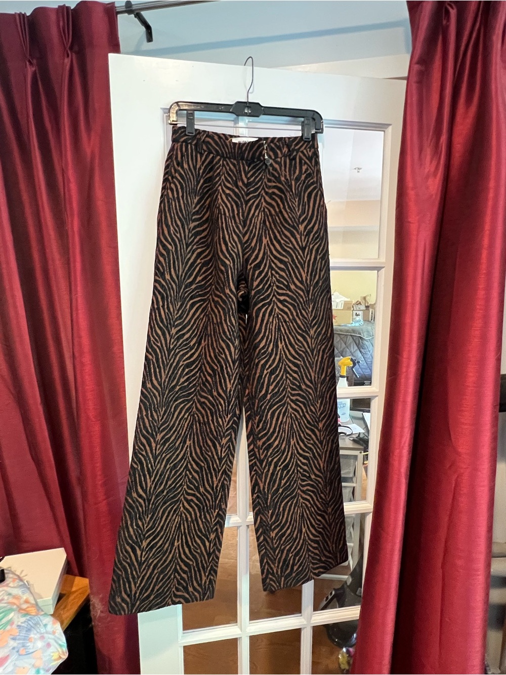 Rumored Metallic Zebra-Print Wide Leg Pants - Black & Brown